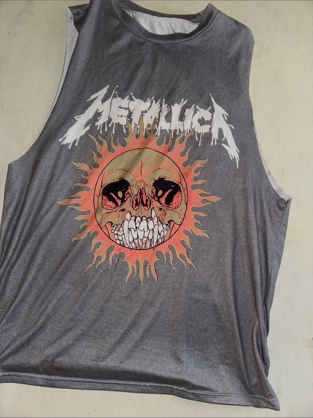 Womens Size M Blush Mark Metallica Gray Graphic Muscle Tank - Sun Skull Design